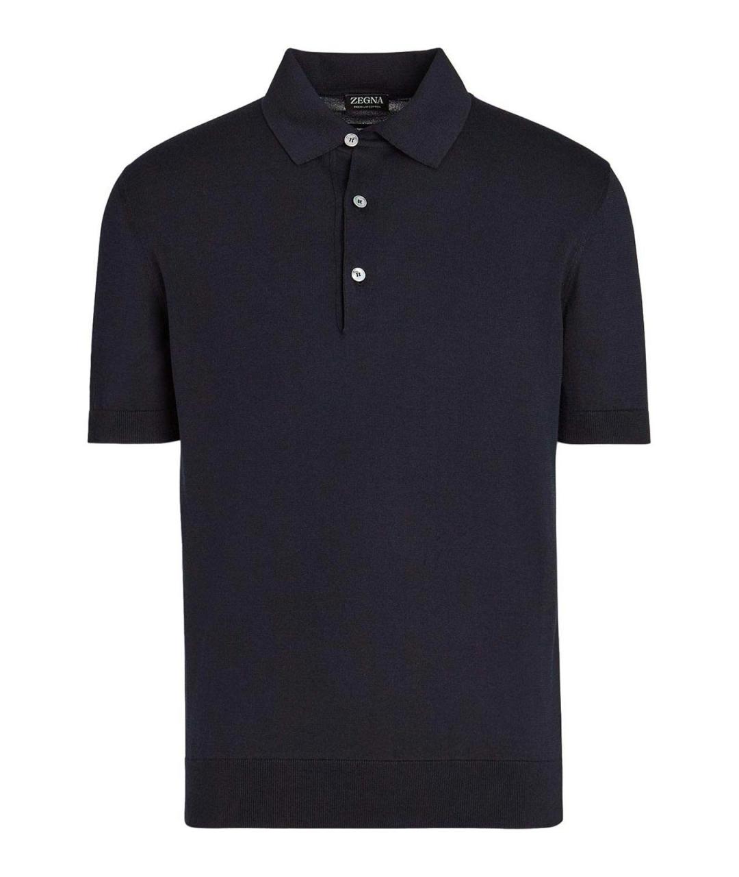 ZEGNA Темно-синее хлопковое поло с коротким рукавом, фото 1