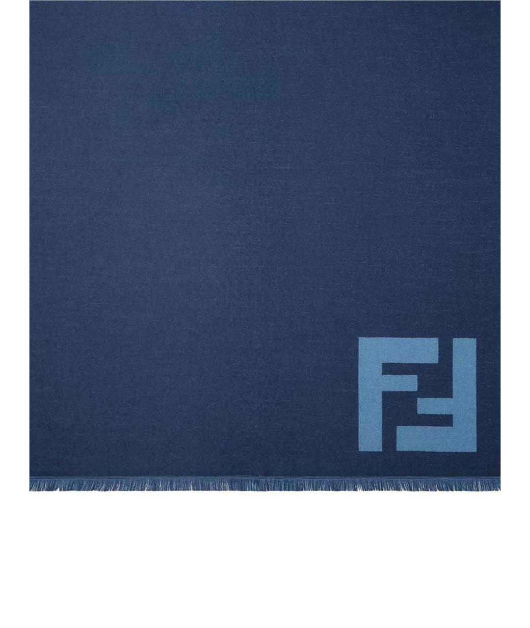 FENDI Синий шерстяной шарф, фото 2