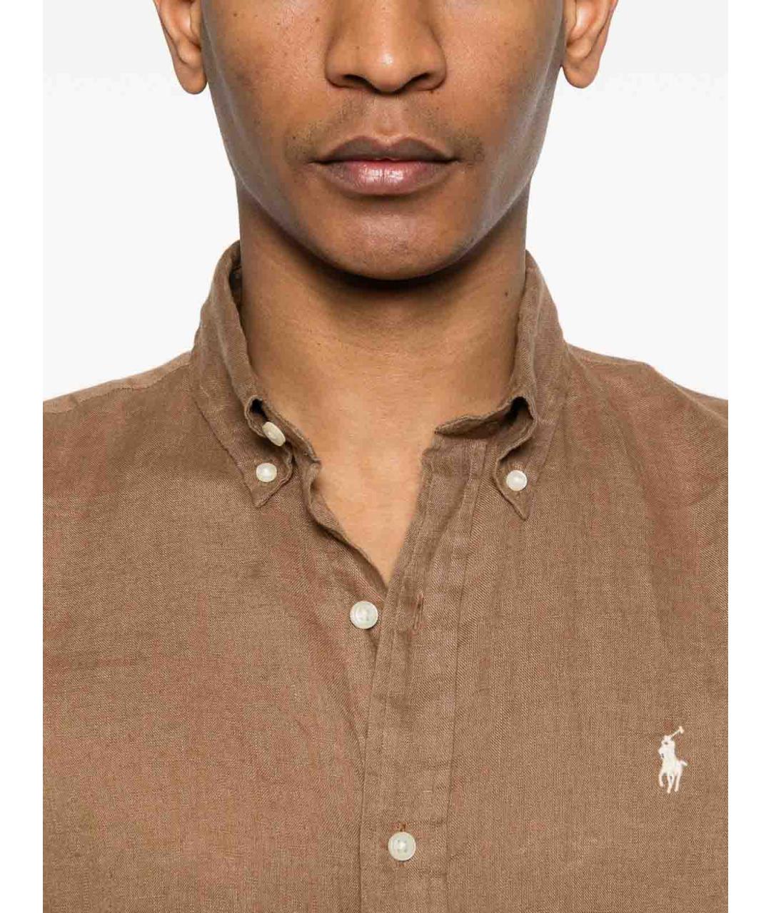 POLO RALPH LAUREN Коричневая льняная кэжуал рубашка, фото 5