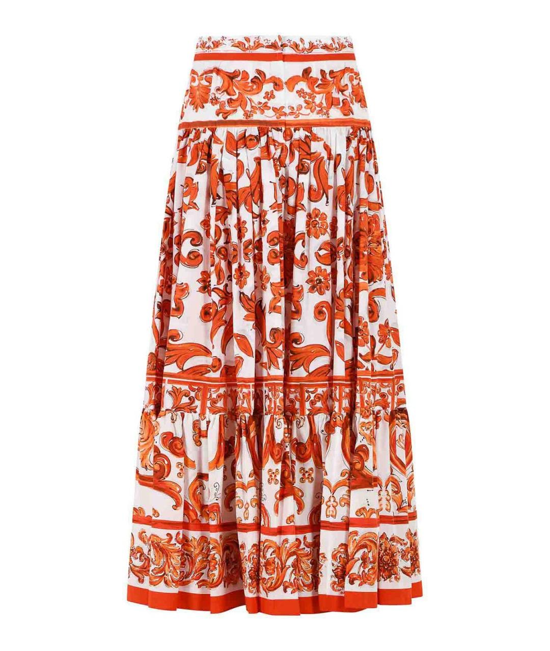 DOLCE&GABBANA Оранжевая хлопковая юбка макси, фото 2