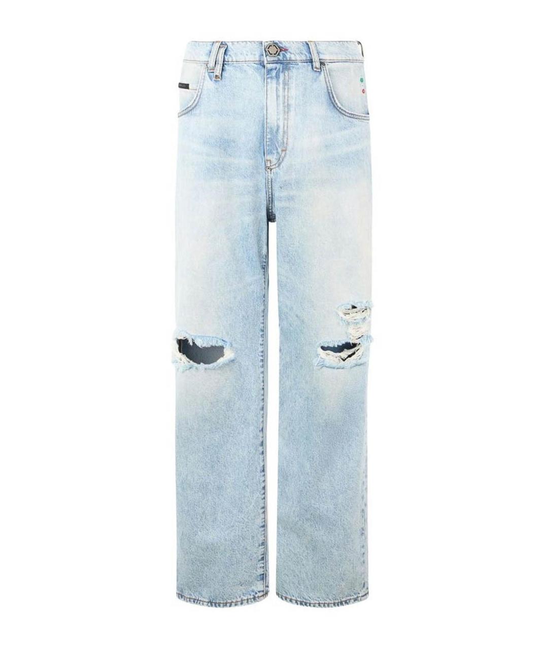 PHILIPP PLEIN Голубые хлопковые прямые джинсы, фото 1