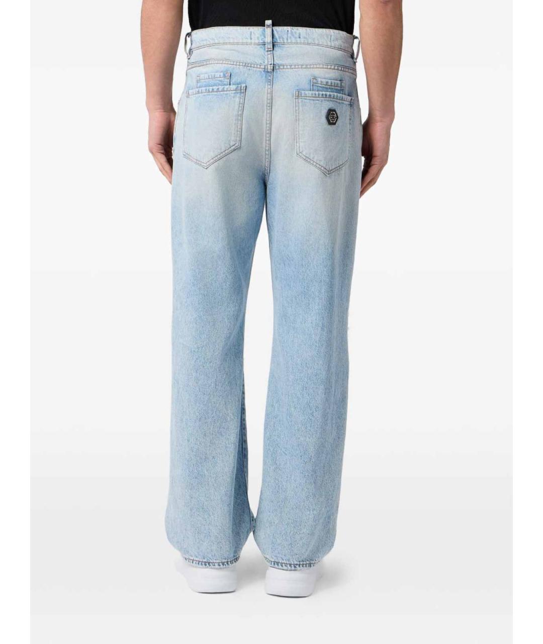 PHILIPP PLEIN Голубые хлопковые прямые джинсы, фото 4
