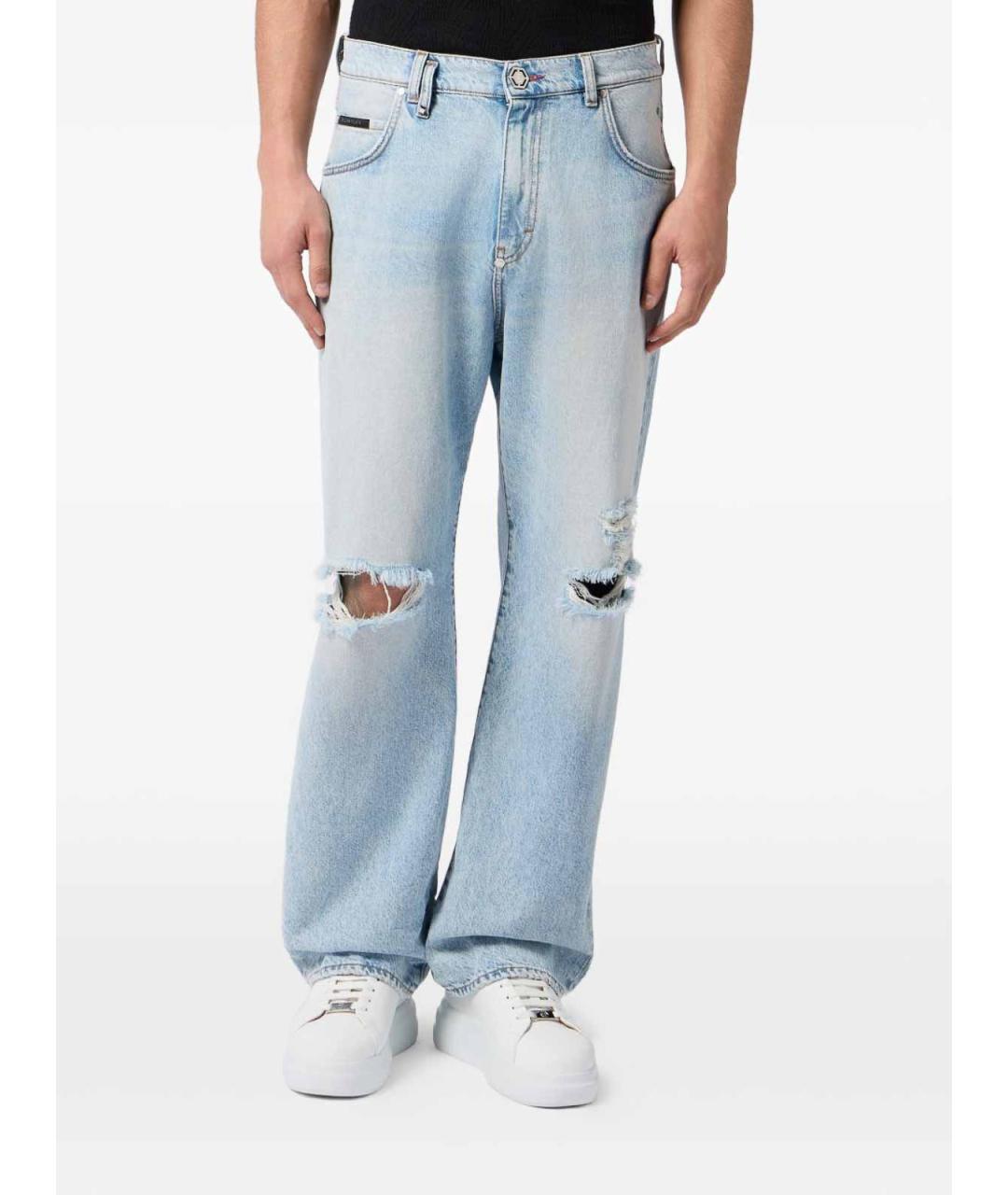 PHILIPP PLEIN Голубые хлопковые прямые джинсы, фото 2