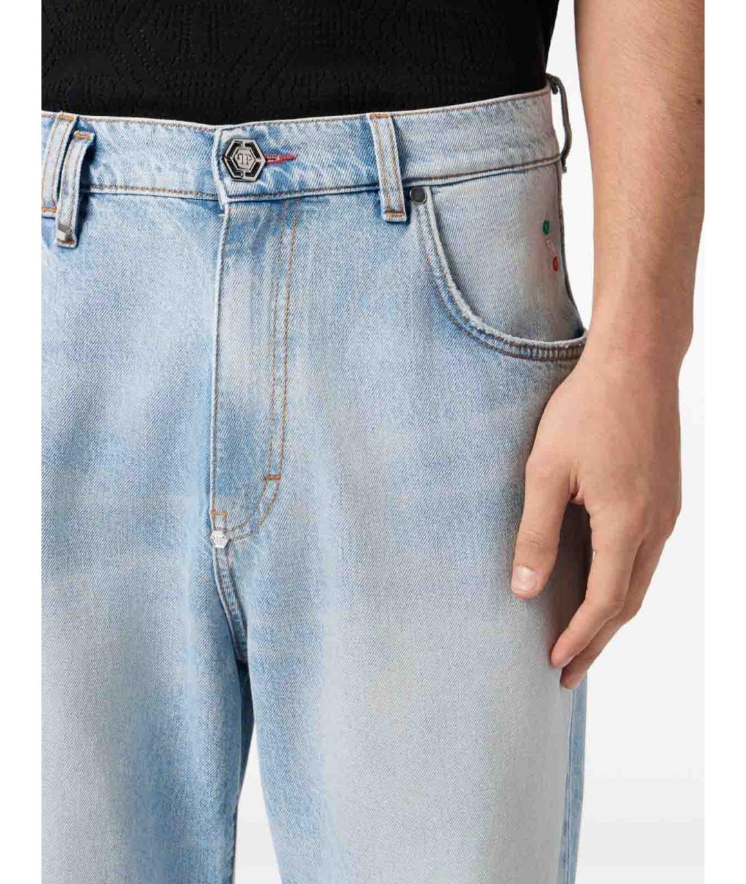 PHILIPP PLEIN Голубые хлопковые прямые джинсы, фото 3