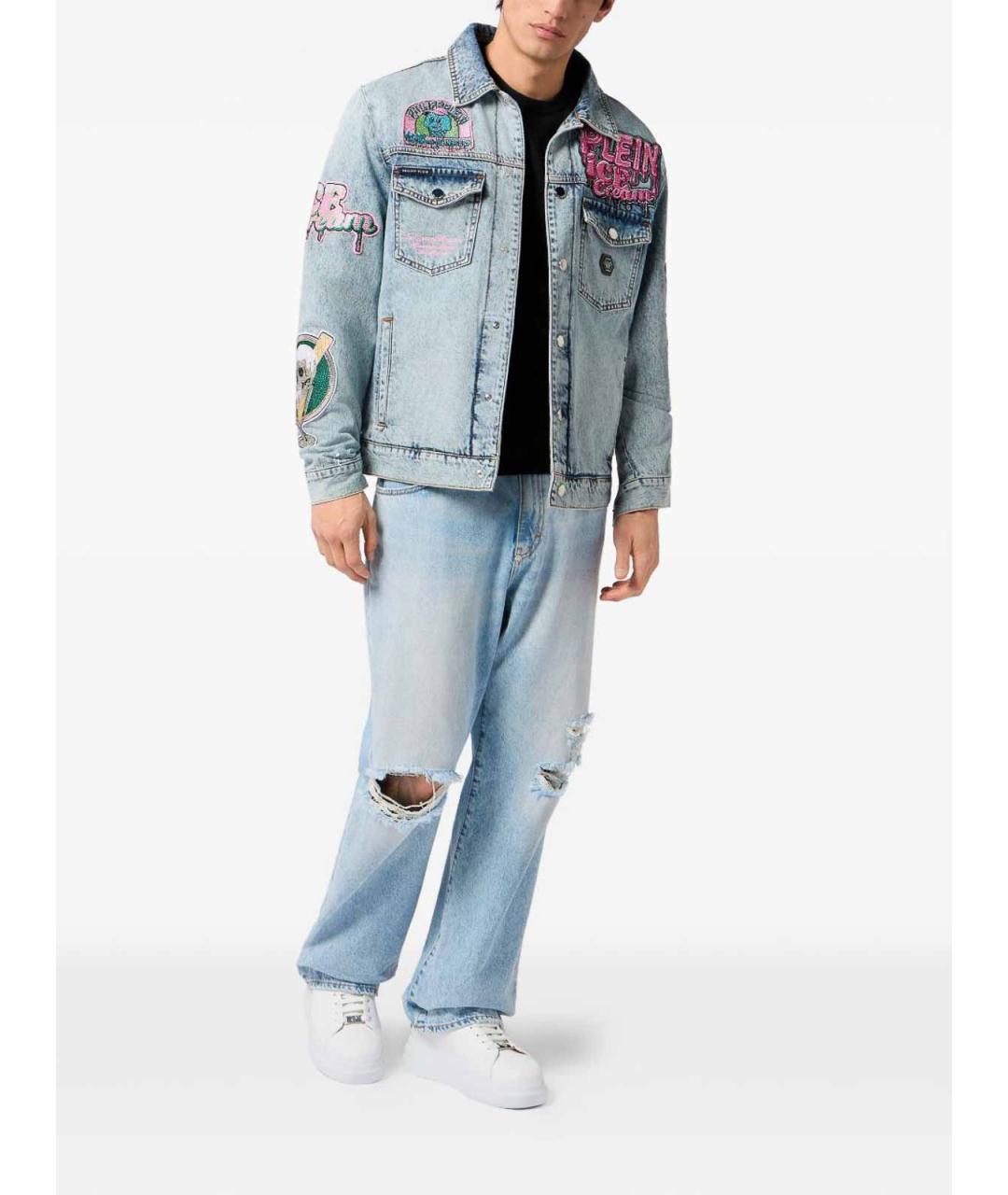 PHILIPP PLEIN Голубые хлопковые прямые джинсы, фото 5