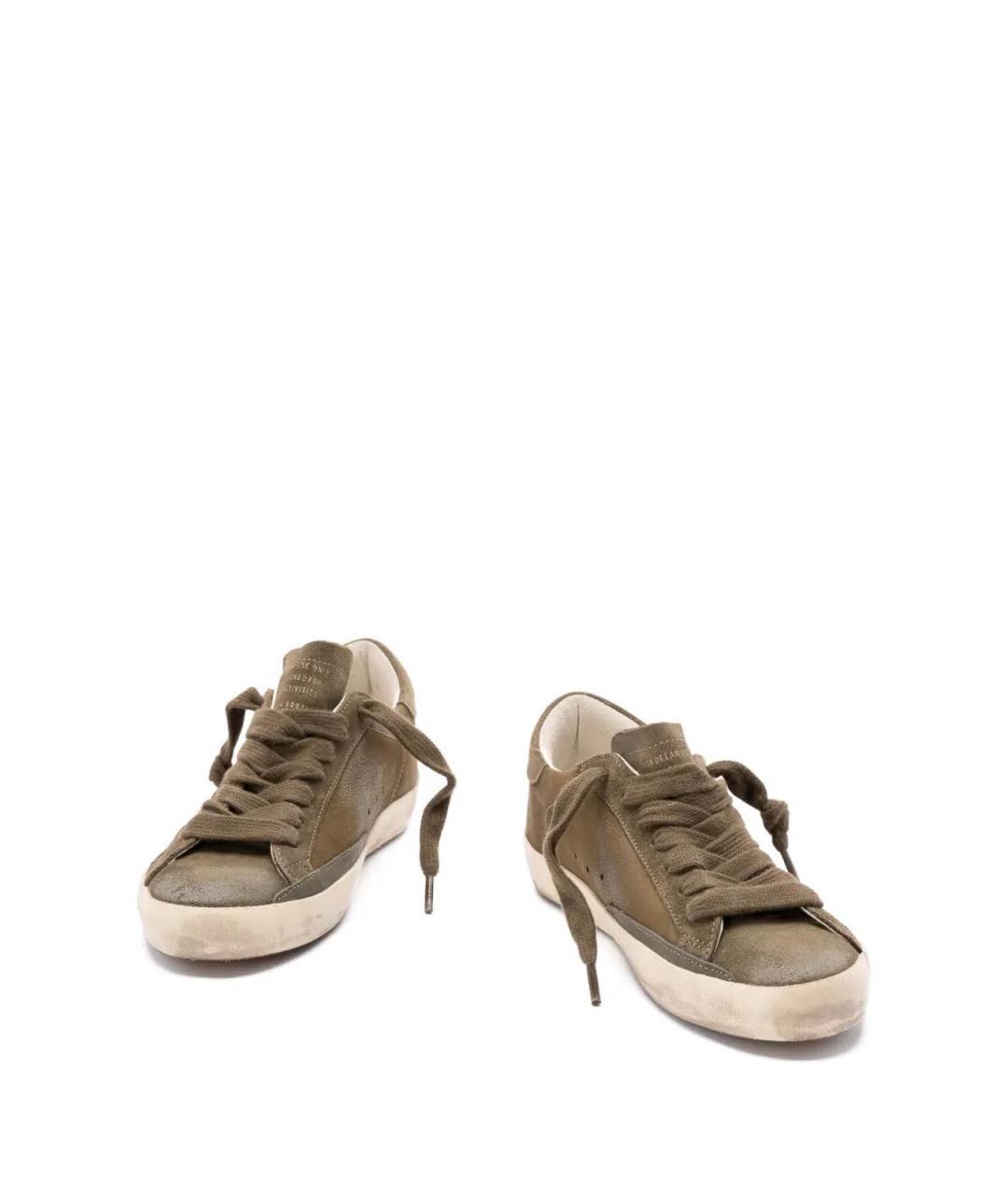 GOLDEN GOOSE Зеленые кожаные низкие кроссовки / кеды, фото 2