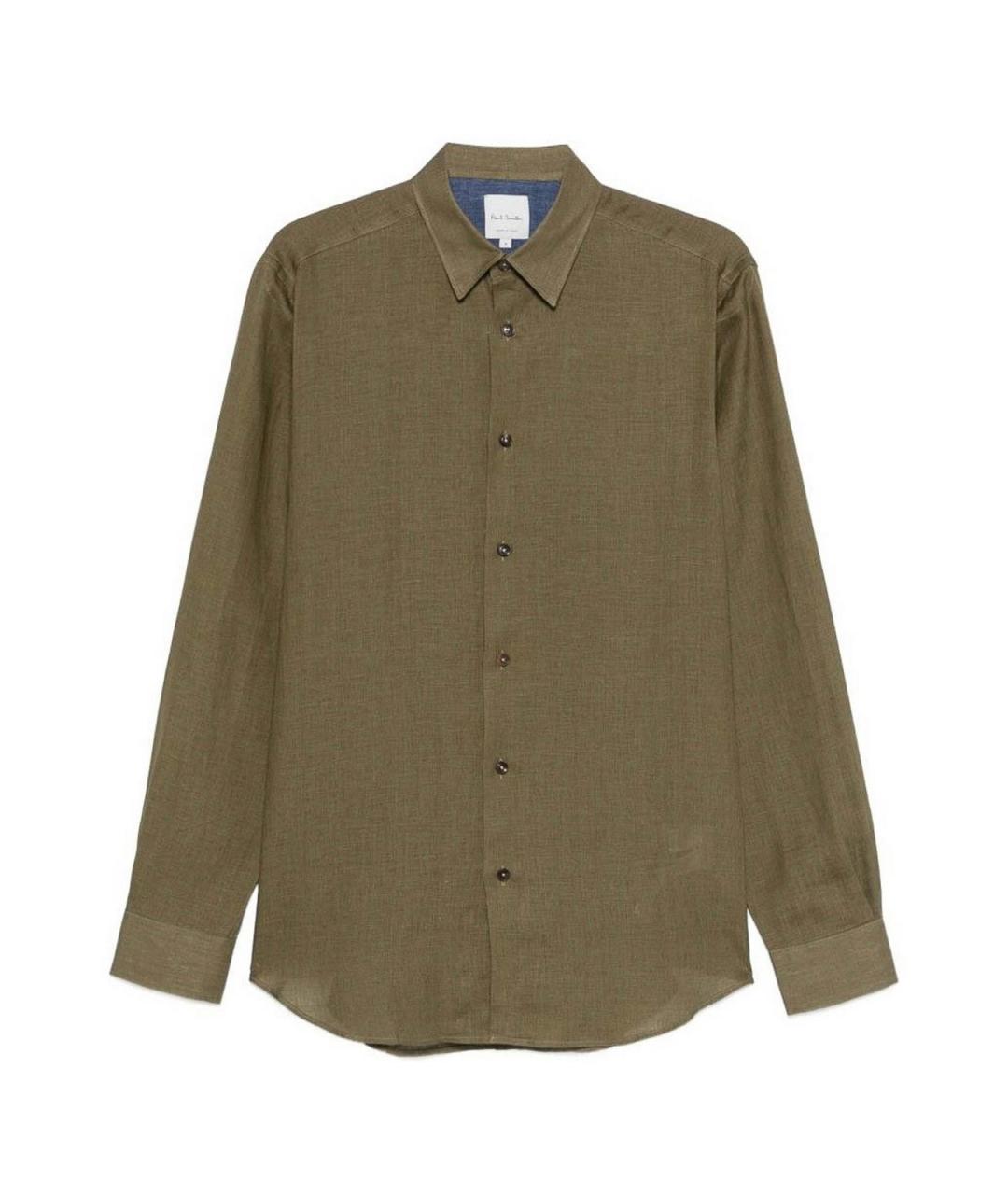 PAUL SMITH Хаки льняная классическая рубашка, фото 1