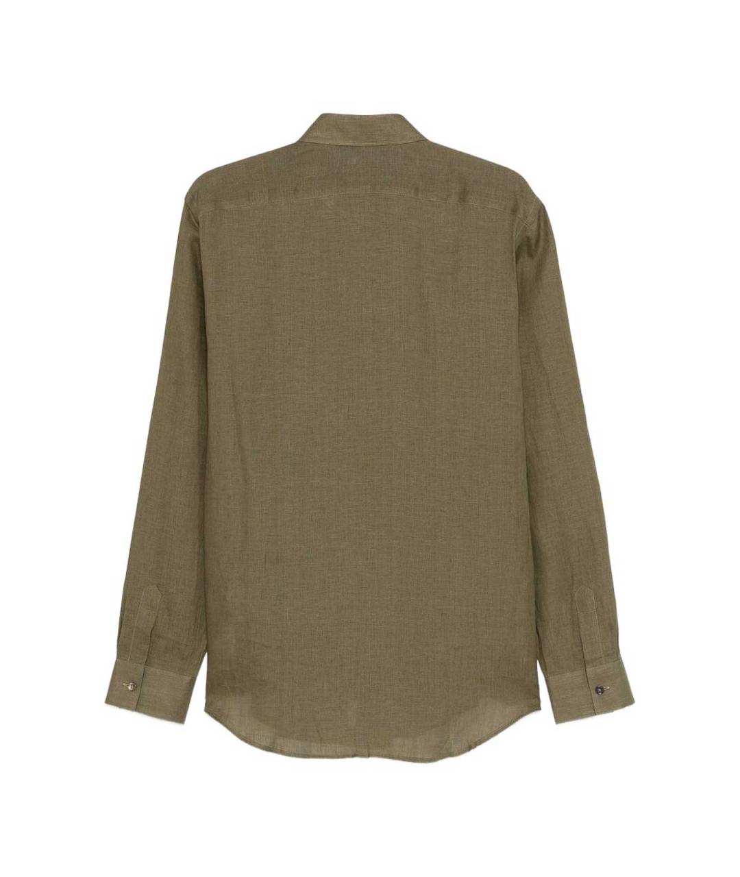 PAUL SMITH Хаки льняная классическая рубашка, фото 2