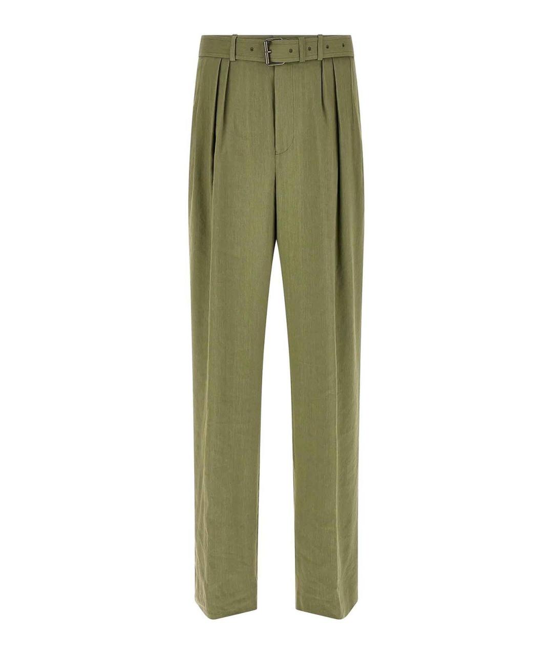 DRIES VAN NOTEN Зеленые хлопко-льняные прямые джинсы, фото 1