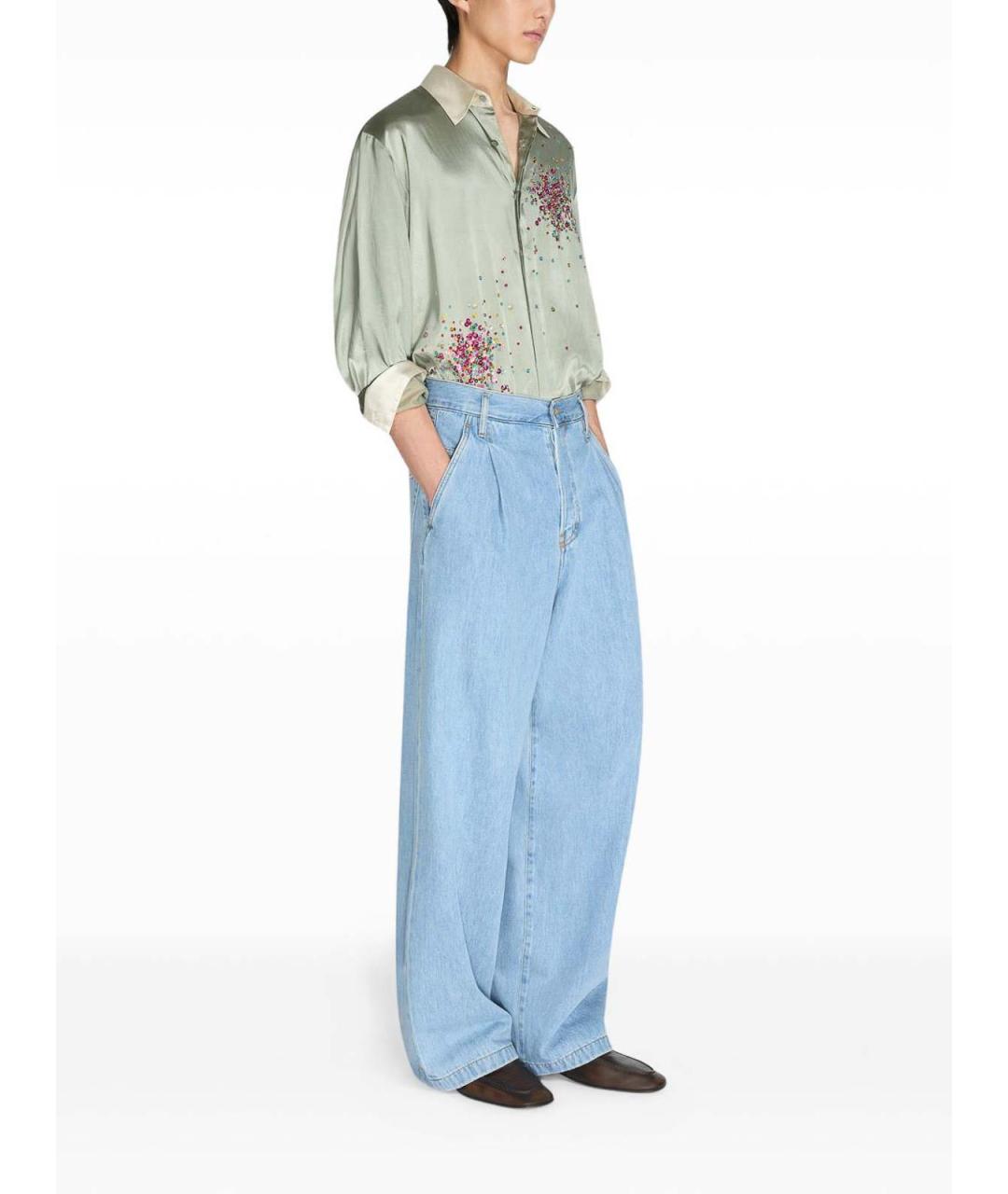 DRIES VAN NOTEN Голубые хлопковые прямые джинсы, фото 3