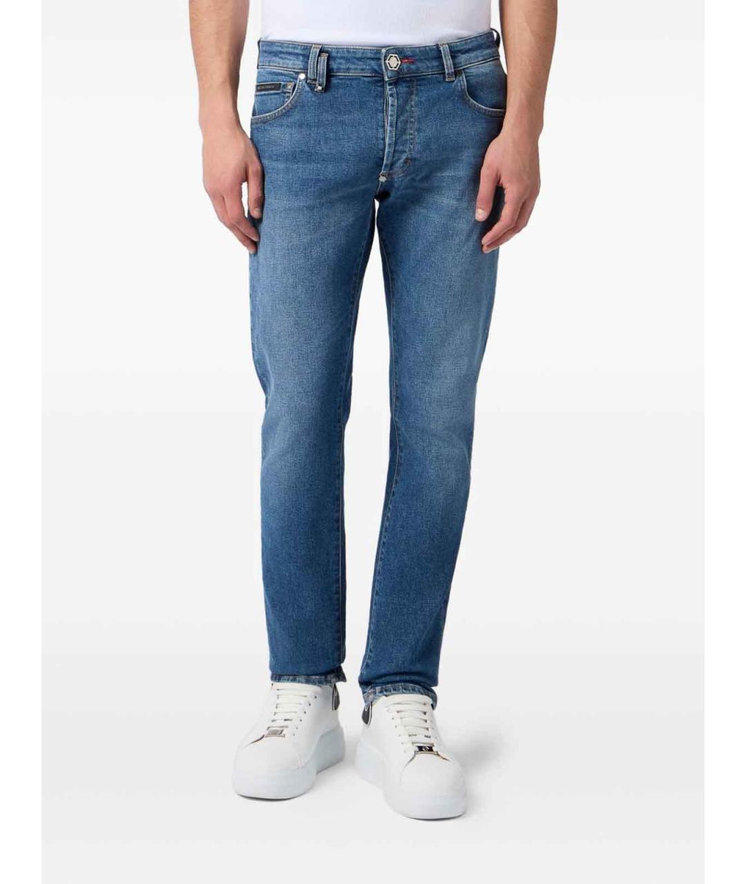 PHILIPP PLEIN Синие хлопковые прямые джинсы, фото 3