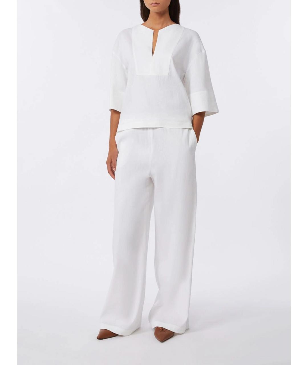 MAX MARA Белые льняные брюки широкие, фото 2