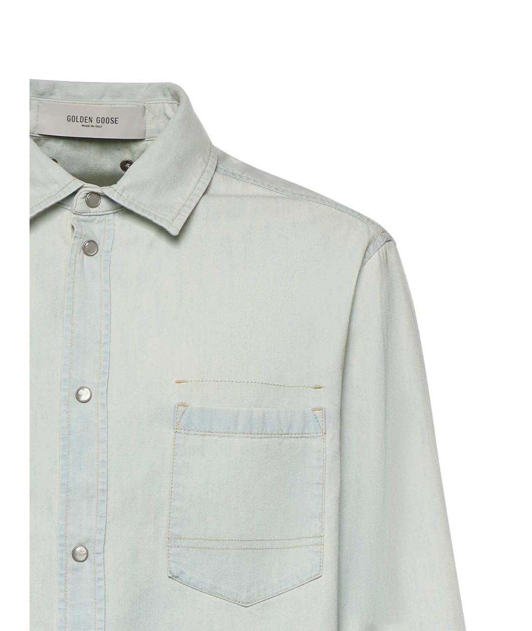 GOLDEN GOOSE Голубая хлопковая кэжуал рубашка, фото 3