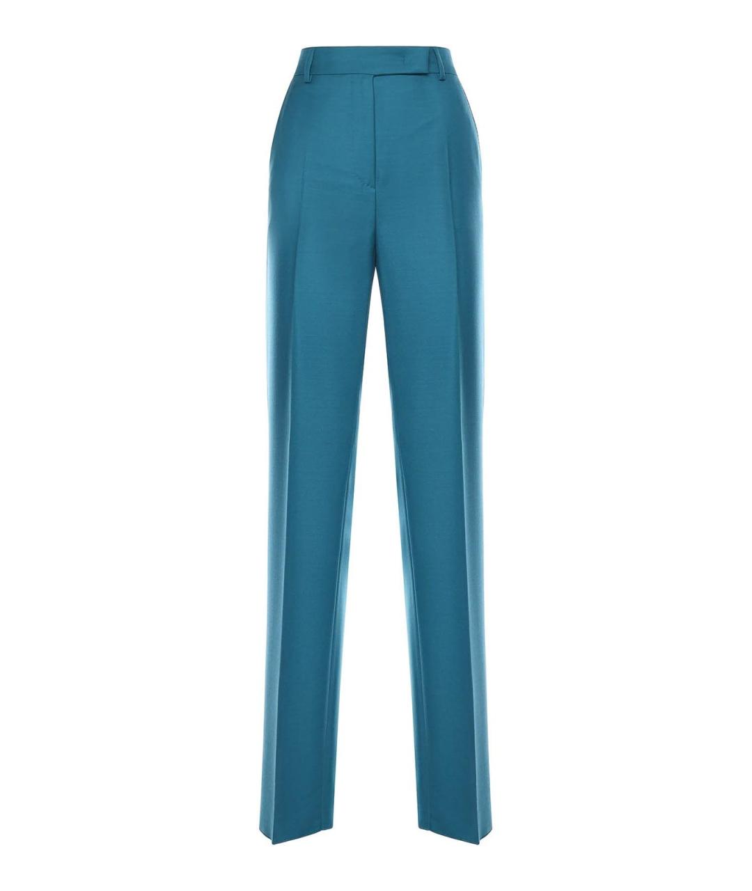 MAX MARA Голубые шерстяные прямые брюки, фото 1