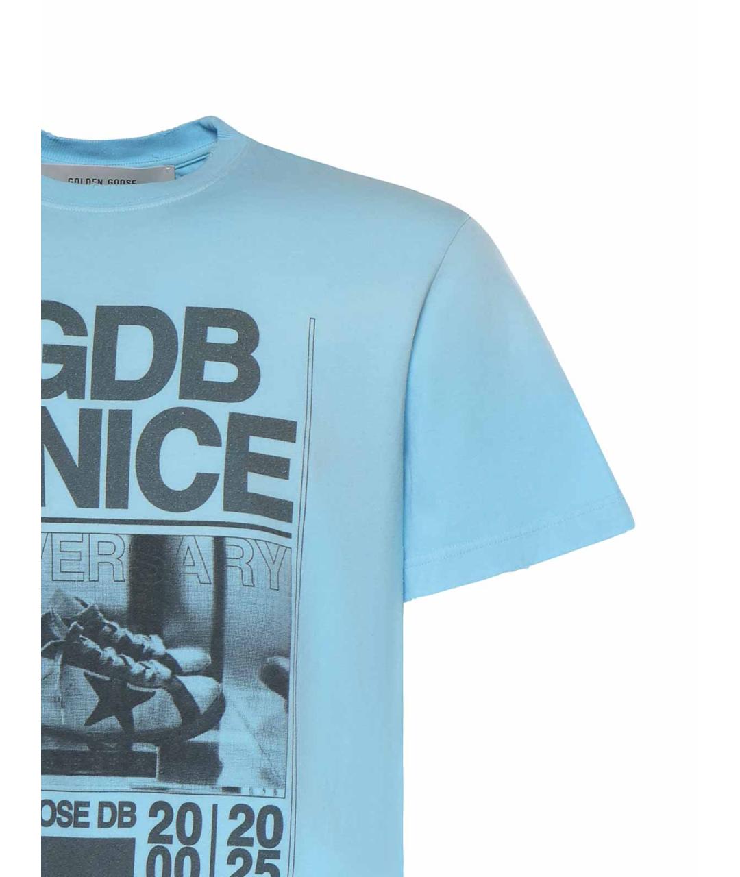 GOLDEN GOOSE Голубая хлопковая футболка, фото 3