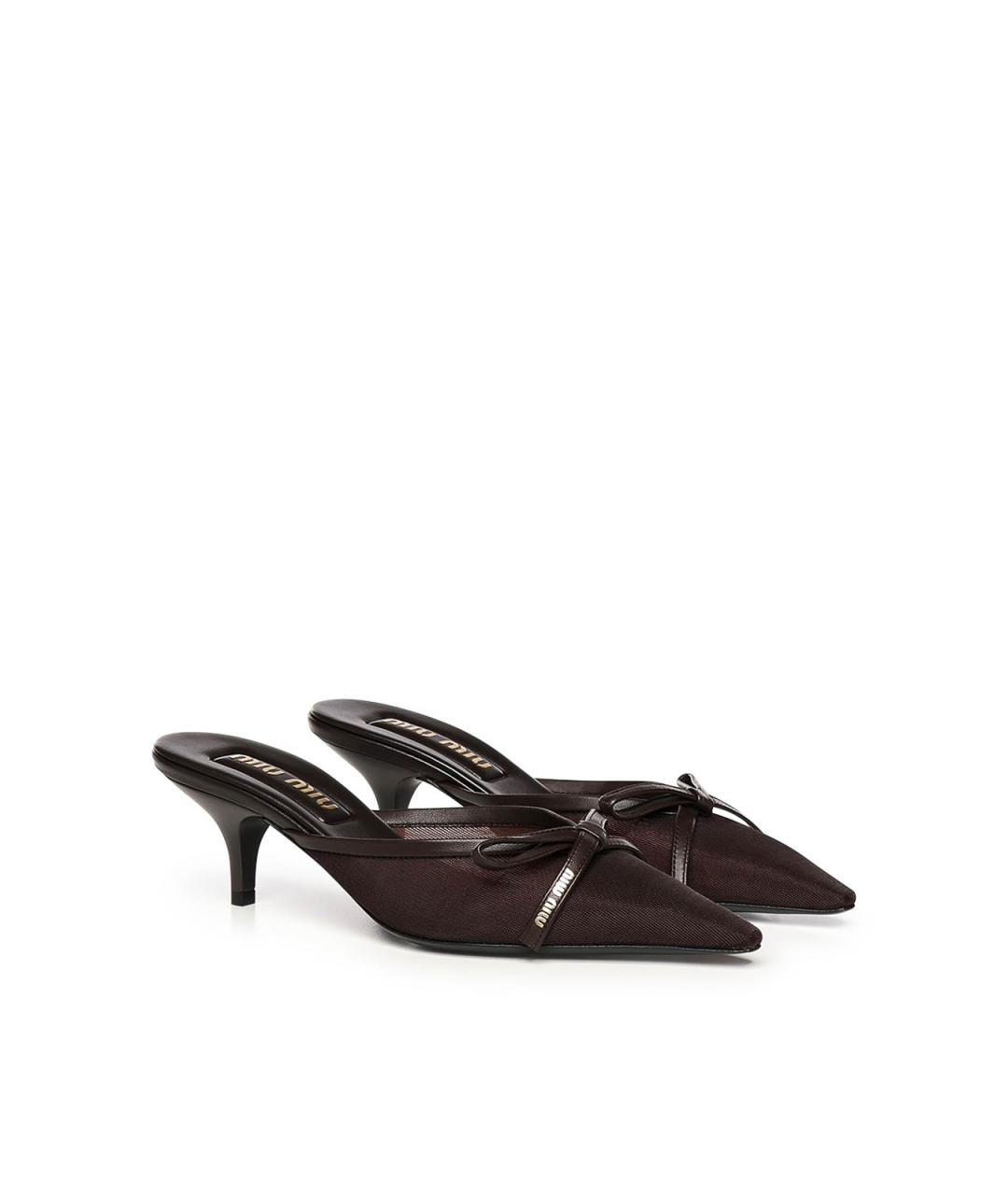 MIU MIU Коричневые кожаные мюли, фото 4