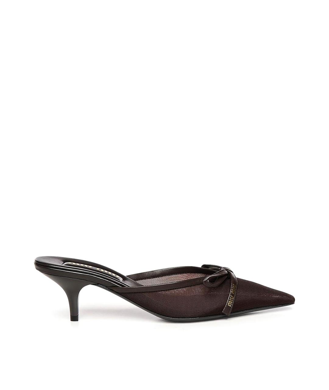 MIU MIU Коричневые кожаные мюли, фото 1