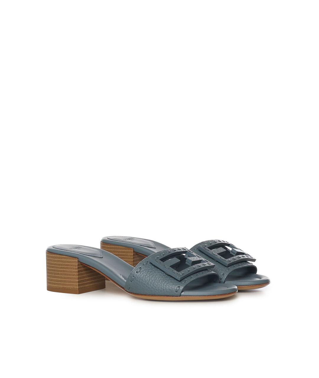 FENDI Синие кожаные сандалии, фото 4