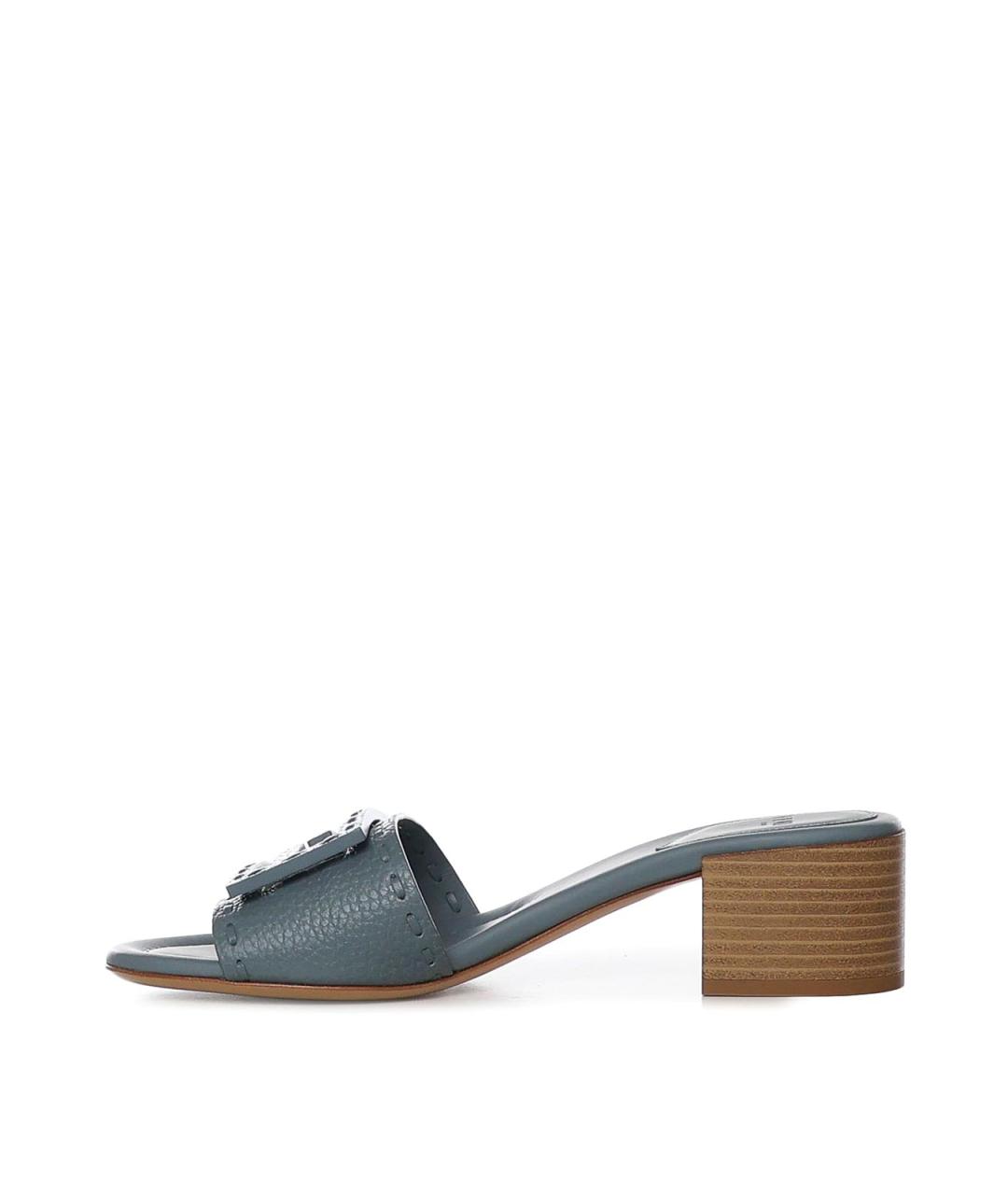 FENDI Синие кожаные сандалии, фото 3