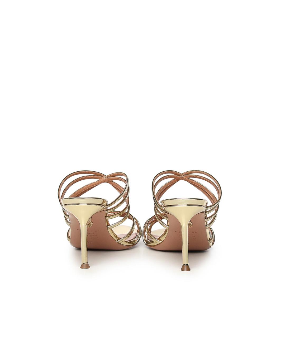 AQUAZZURA Золотые кожаные мюли, фото 2