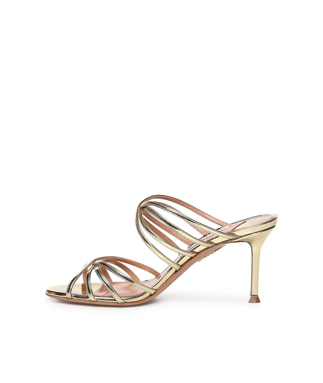 AQUAZZURA Золотые кожаные мюли, фото 3
