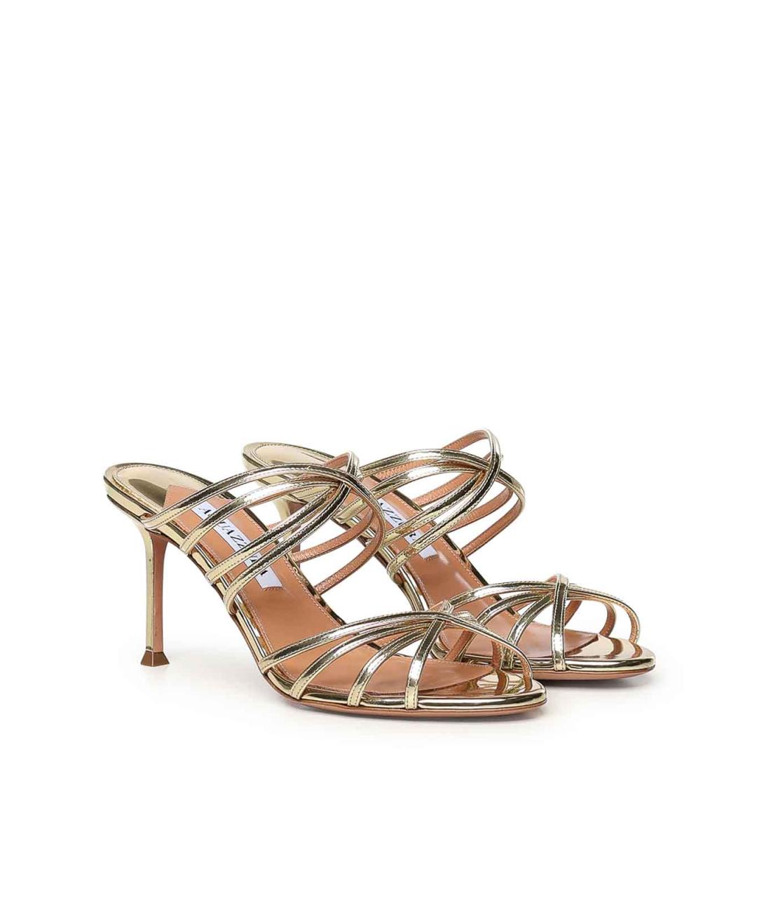 AQUAZZURA Золотые кожаные мюли, фото 4