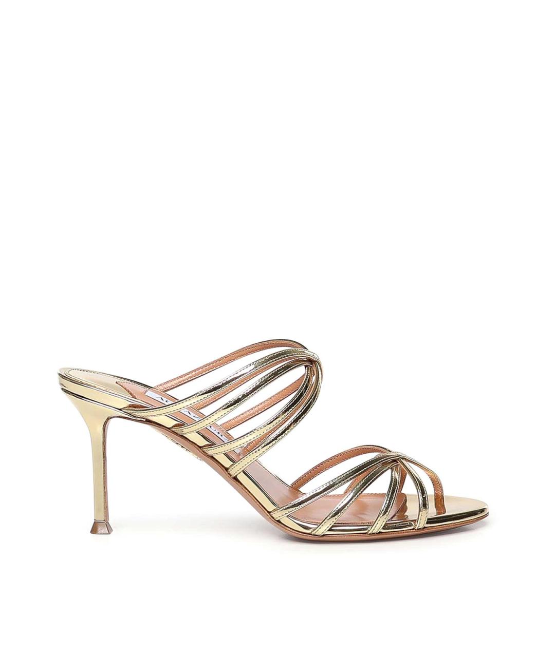 AQUAZZURA Золотые кожаные мюли, фото 1