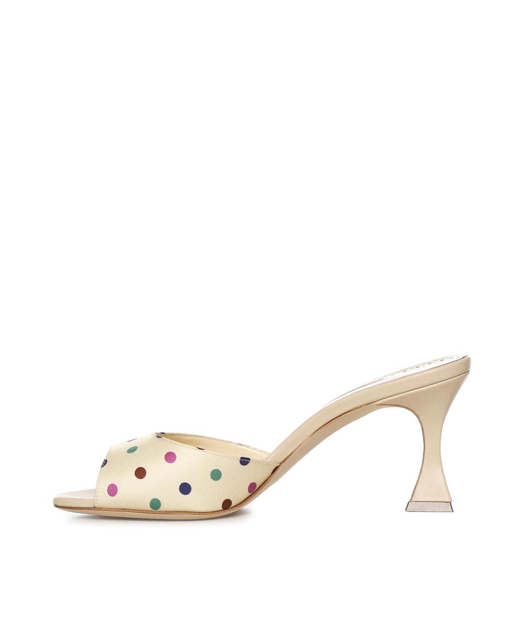 MANOLO BLAHNIK Бежевые текстильные мюли, фото 3