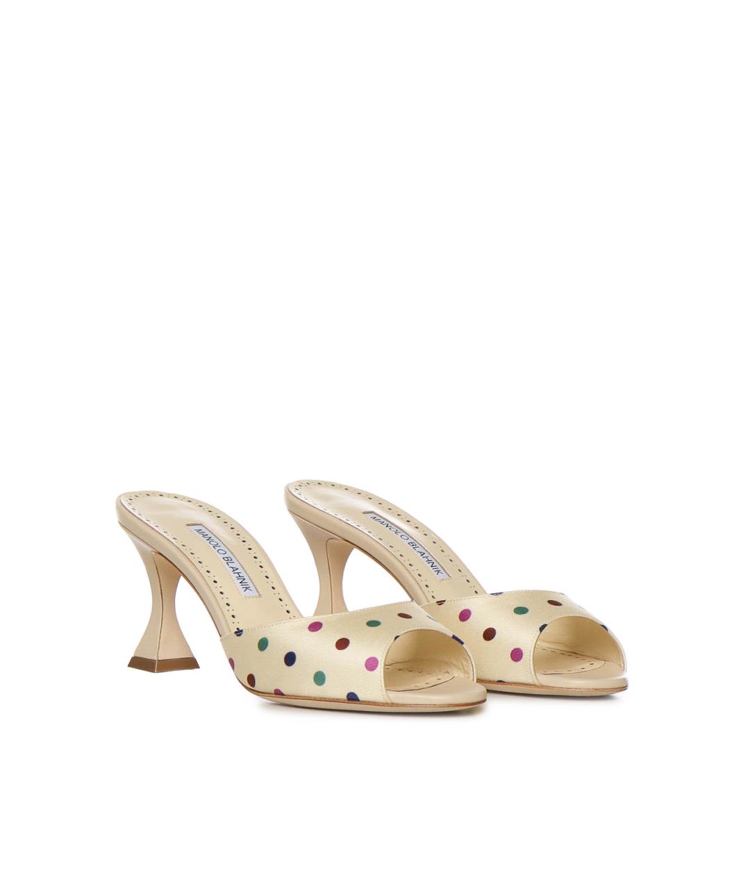 MANOLO BLAHNIK Бежевые текстильные мюли, фото 4