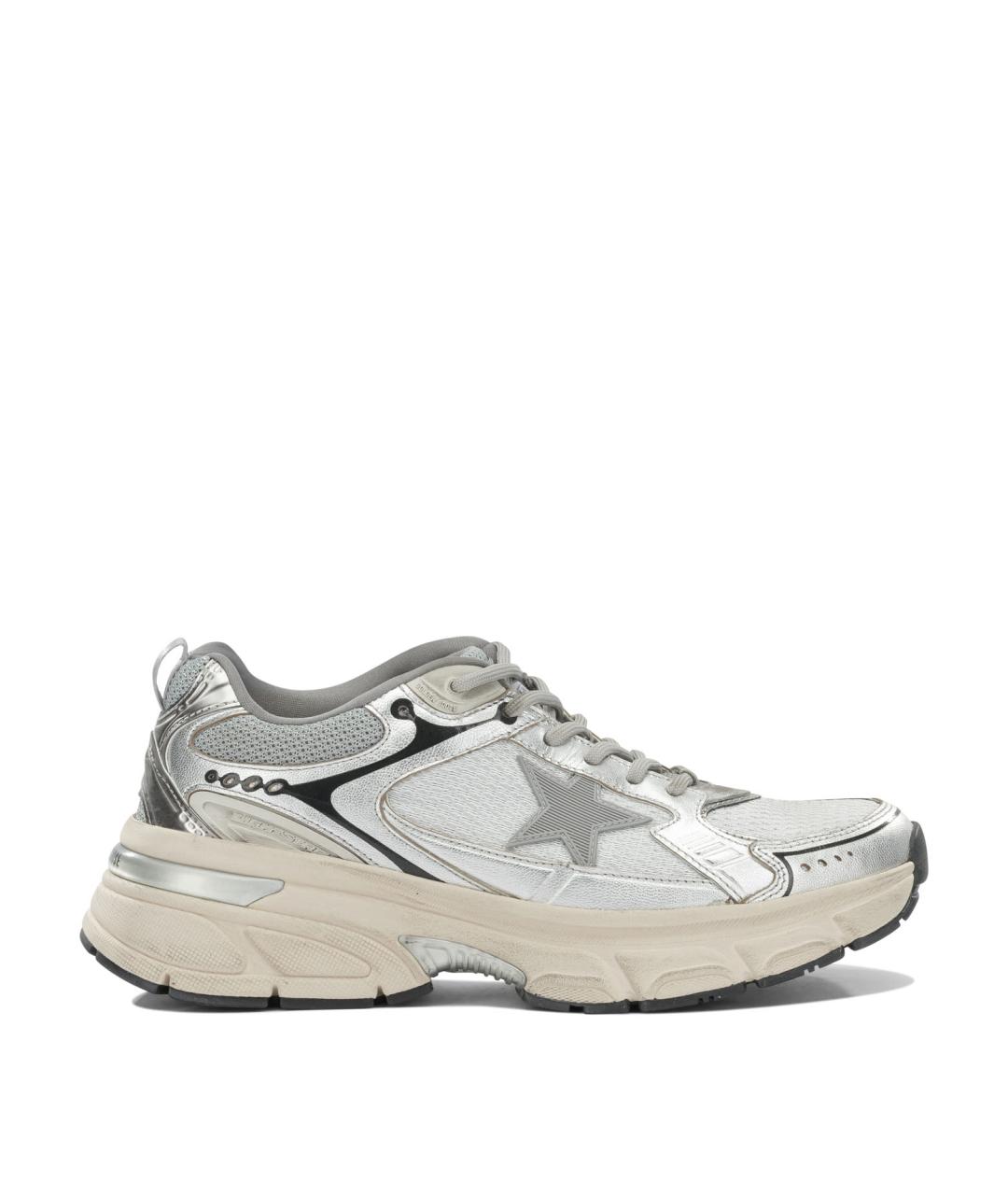 GOLDEN GOOSE Серебряные текстильные низкие кроссовки / кеды, фото 1