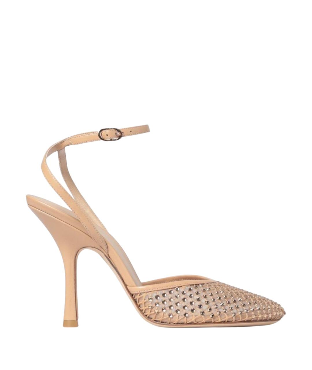 STUART WEITZMAN Золотые текстильные туфли, фото 1