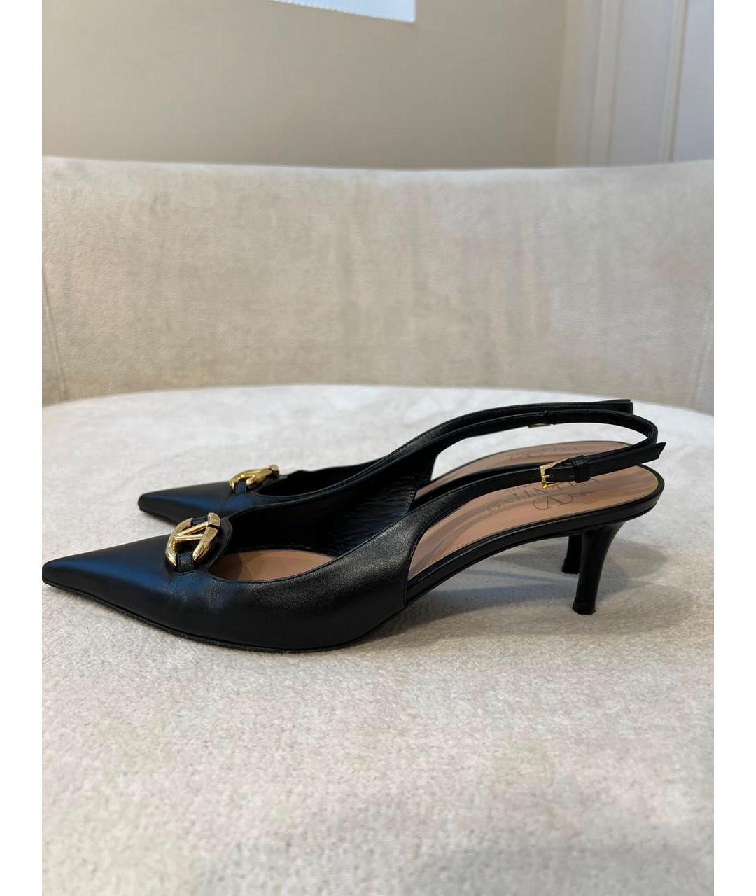 VALENTINO Черные кожаные лодочки на низком каблуке, фото 5