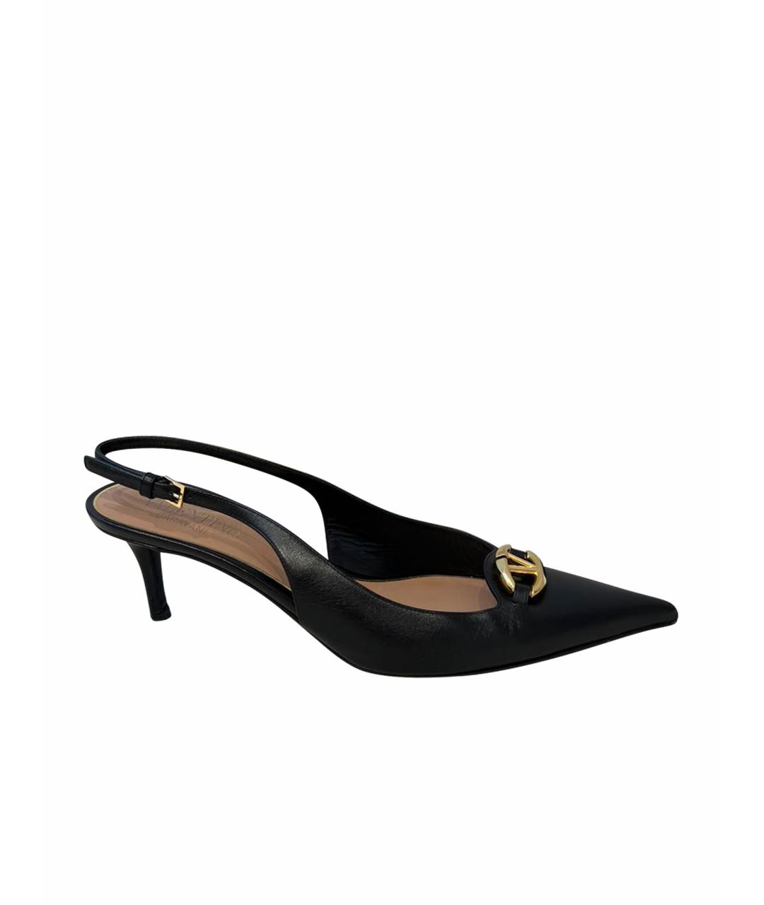 VALENTINO Черные кожаные лодочки на низком каблуке, фото 1