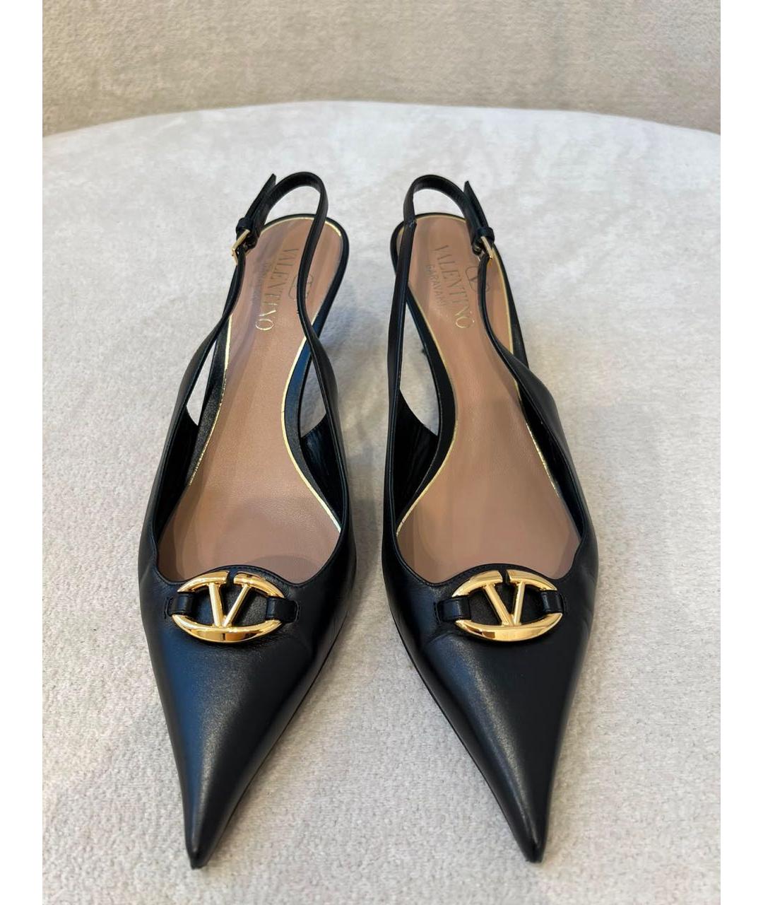 VALENTINO Черные кожаные лодочки на низком каблуке, фото 3