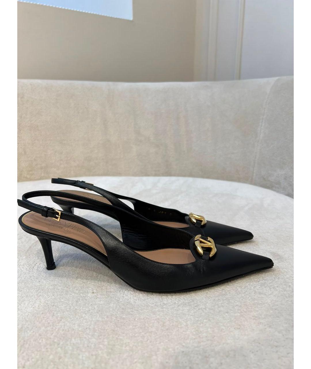 VALENTINO Черные кожаные лодочки на низком каблуке, фото 9