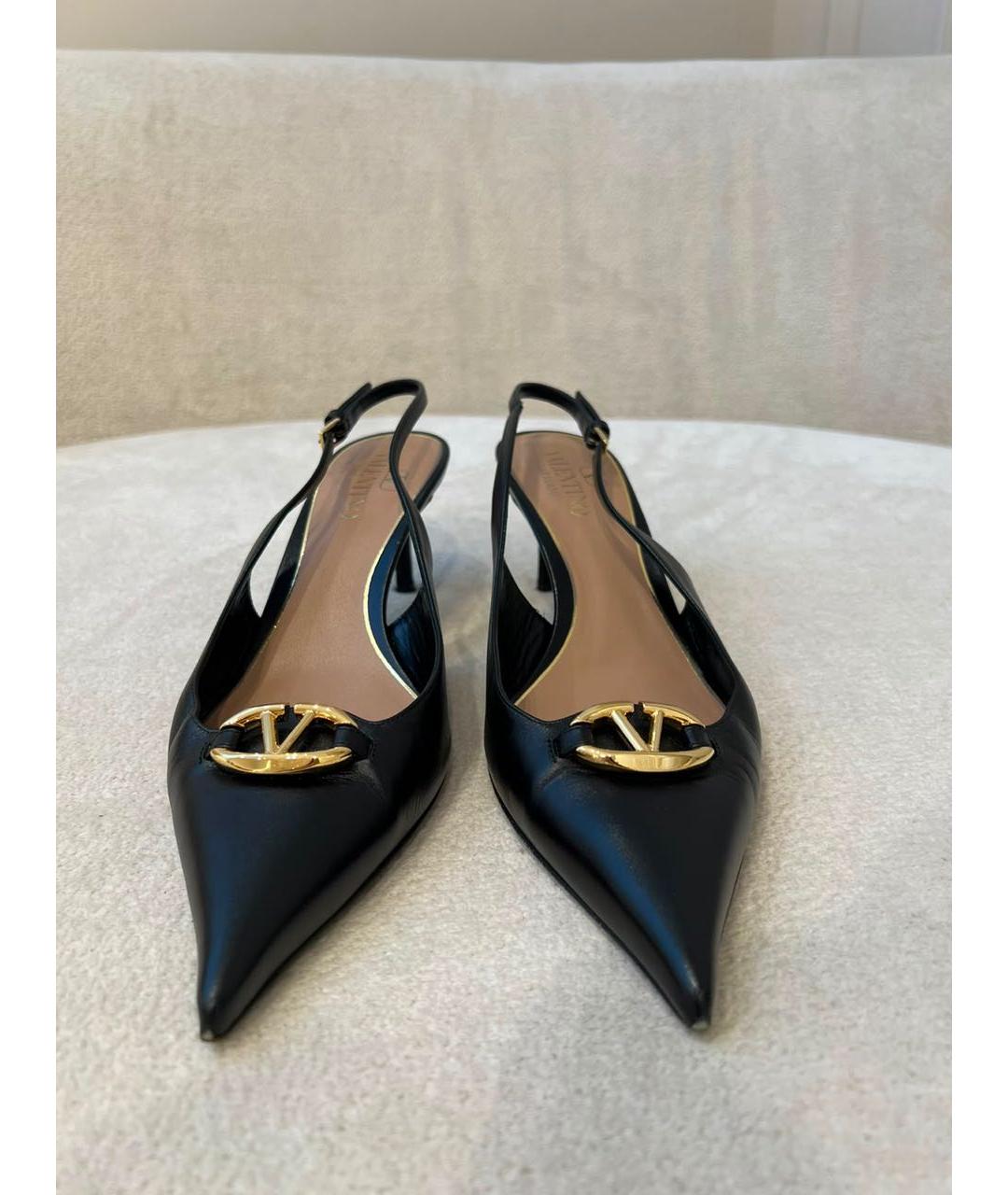VALENTINO Черные кожаные лодочки на низком каблуке, фото 2