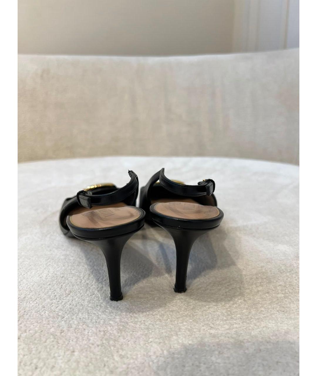 VALENTINO Черные кожаные лодочки на низком каблуке, фото 4