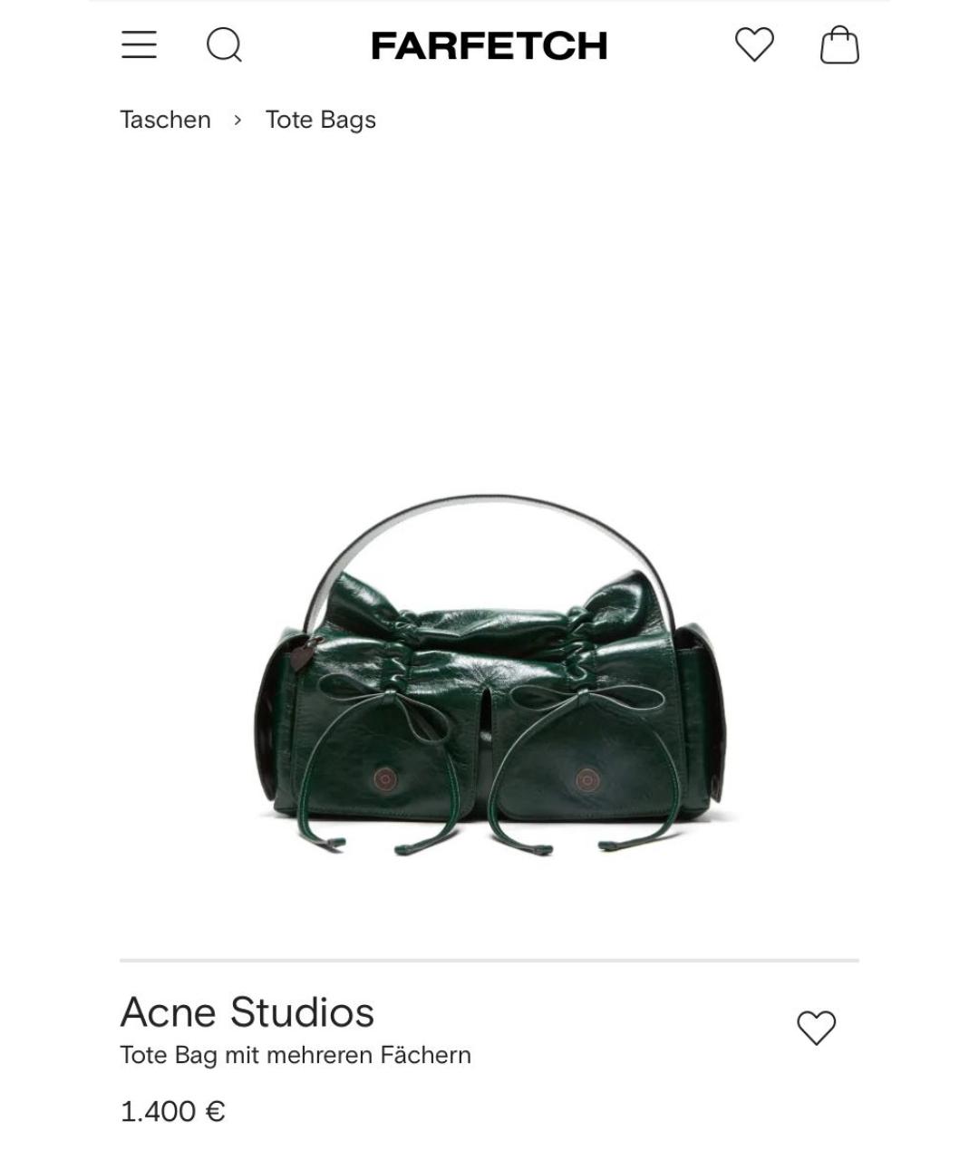 ACNE STUDIOS Зеленая кожаная сумка тоут, фото 9