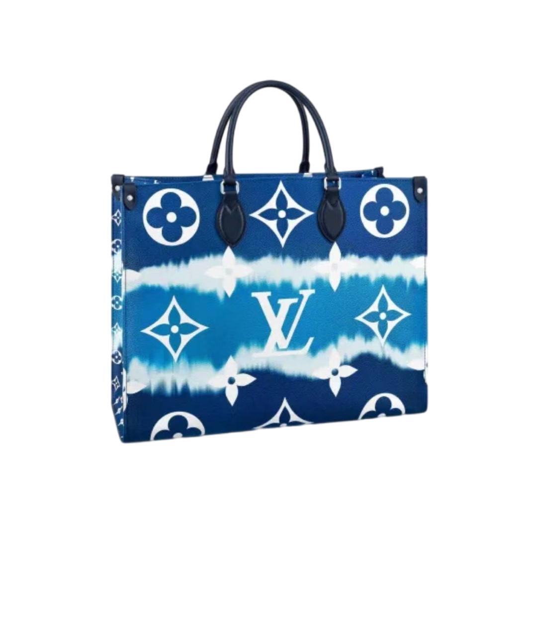 LOUIS VUITTON Голубая кожаная сумка тоут, фото 5