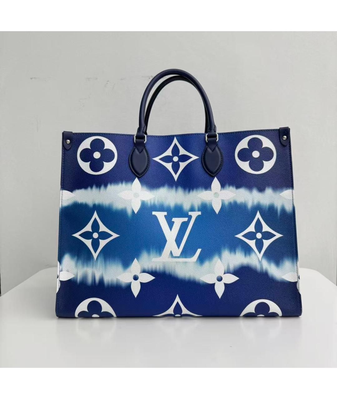 LOUIS VUITTON Голубая кожаная сумка тоут, фото 2