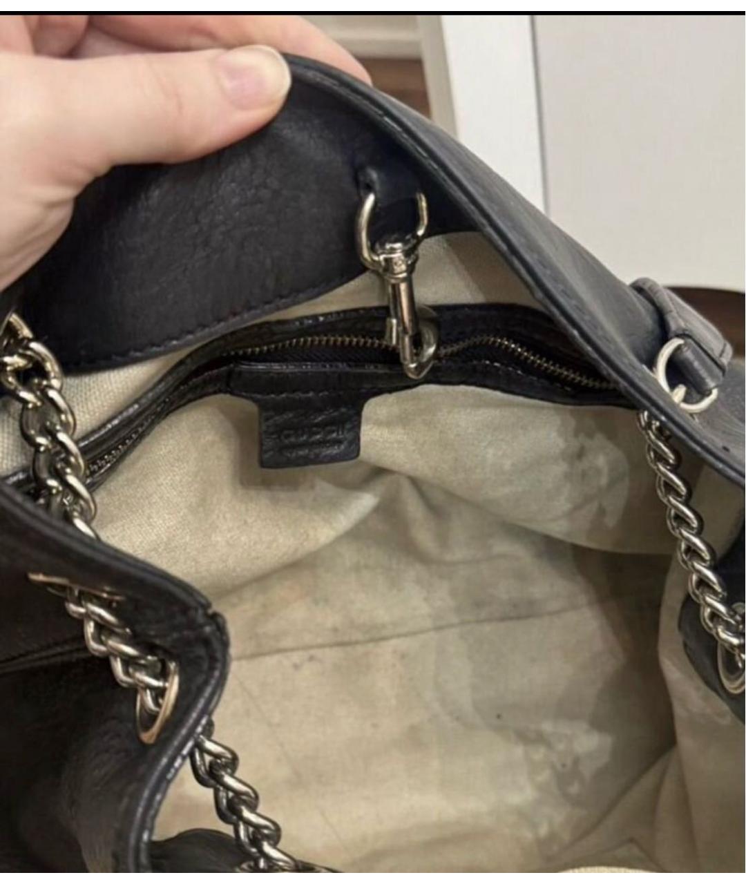GUCCI Черная кожаная сумка тоут, фото 3