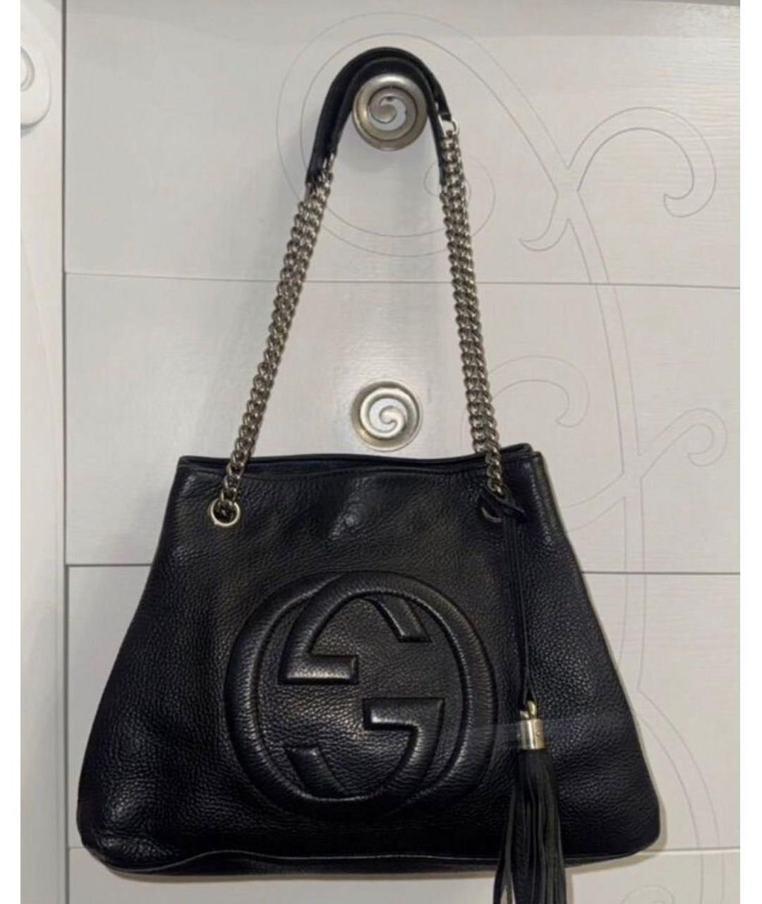 GUCCI Черная кожаная сумка тоут, фото 6