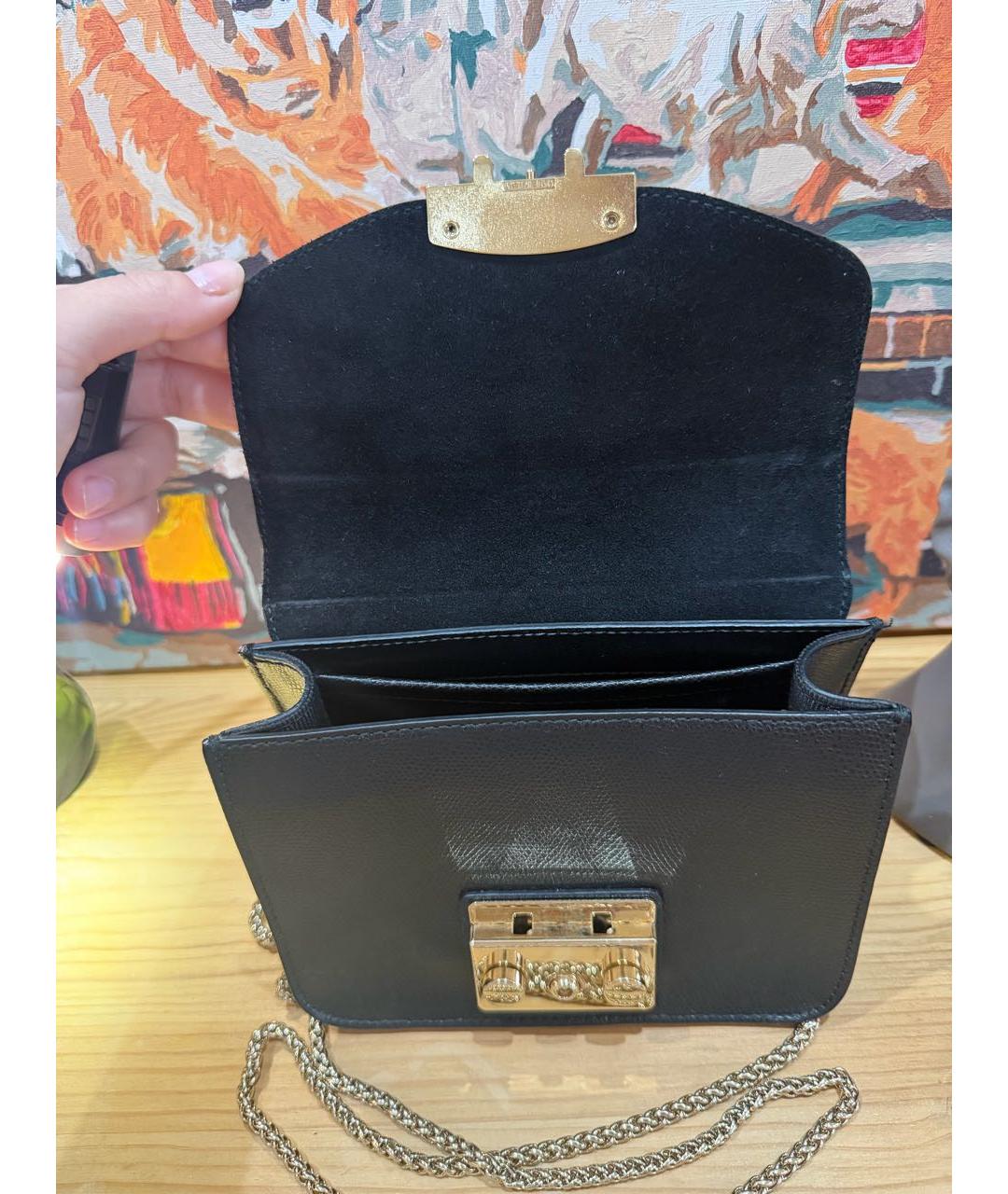 FURLA Черная кожаная сумка через плечо, фото 4