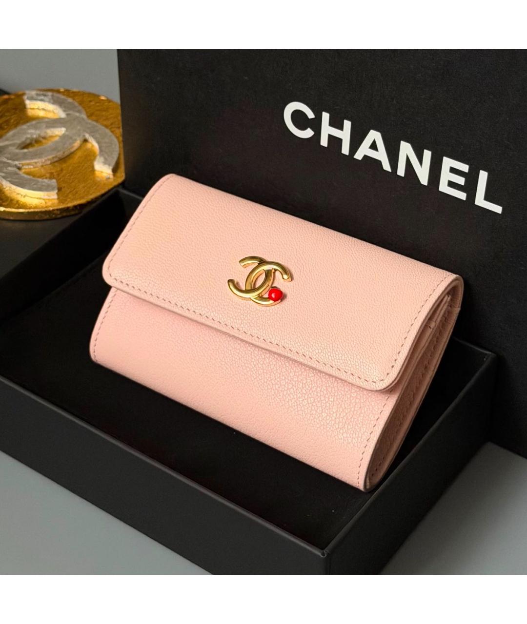 CHANEL Розовый кожаный кошелек, фото 3