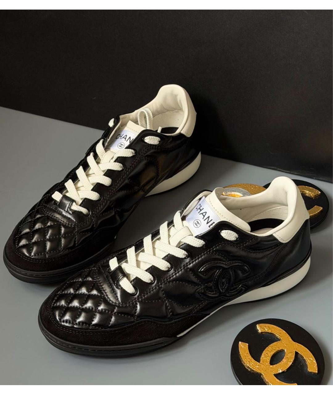 CHANEL Черные кожаные кроссовки, фото 3