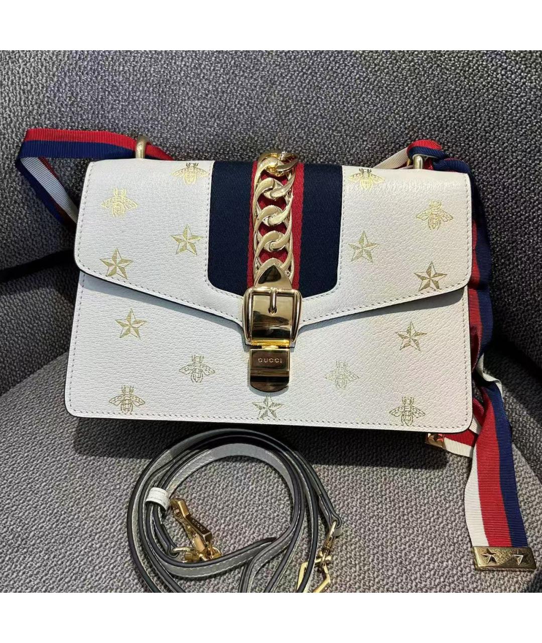 GUCCI Белая кожаная сумка с короткими ручками, фото 2
