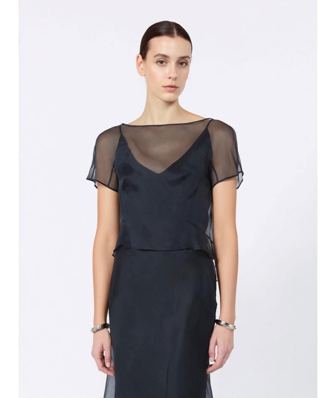 MAX MARA Темно-синяя шелковая блузы, фото 4