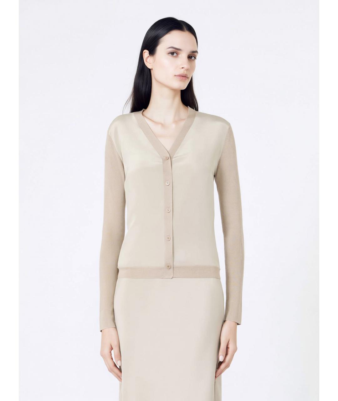MAX MARA Бежевый шелковый кардиган, фото 3
