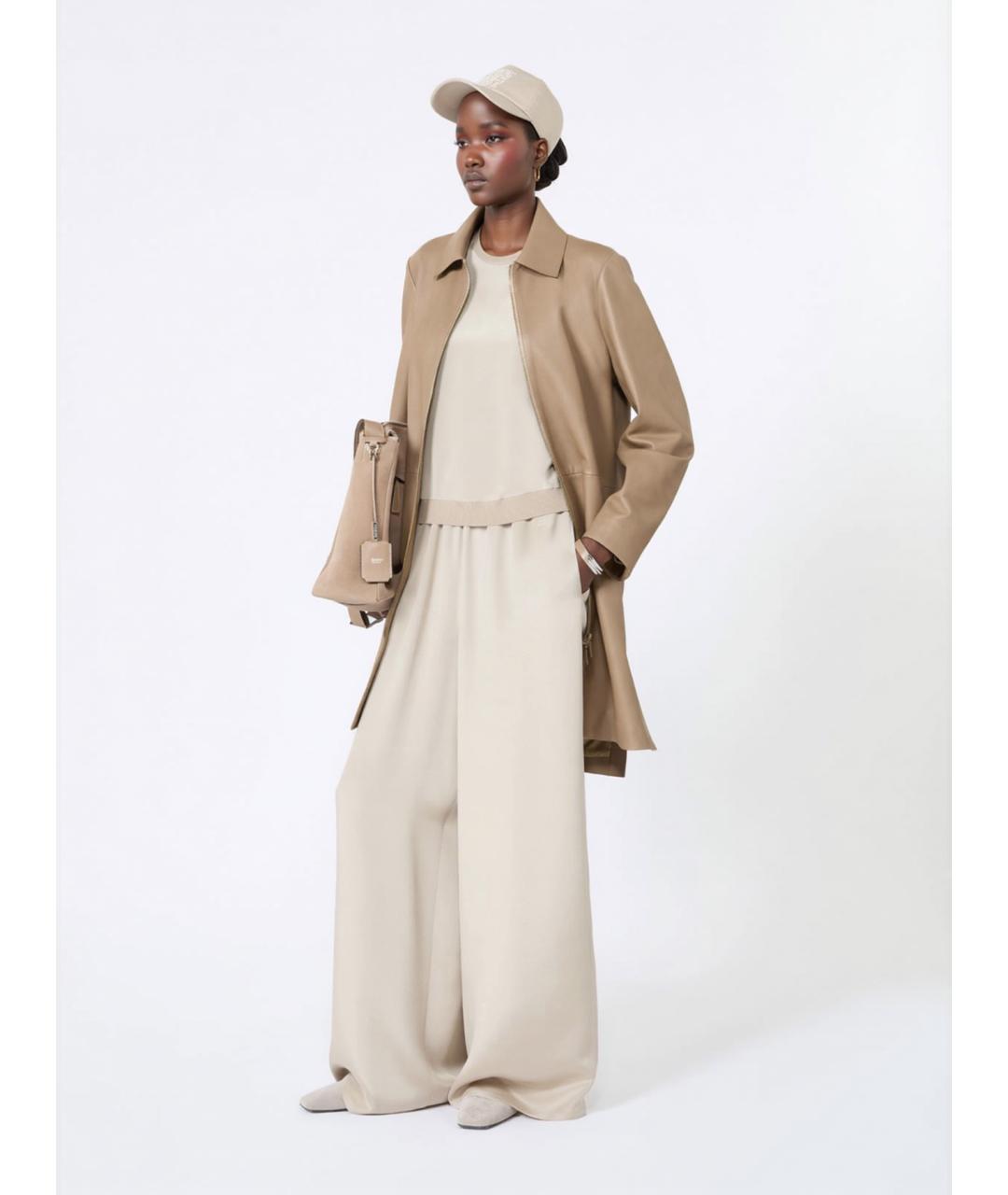 MAX MARA Бежевые шелковые брюки широкие, фото 2