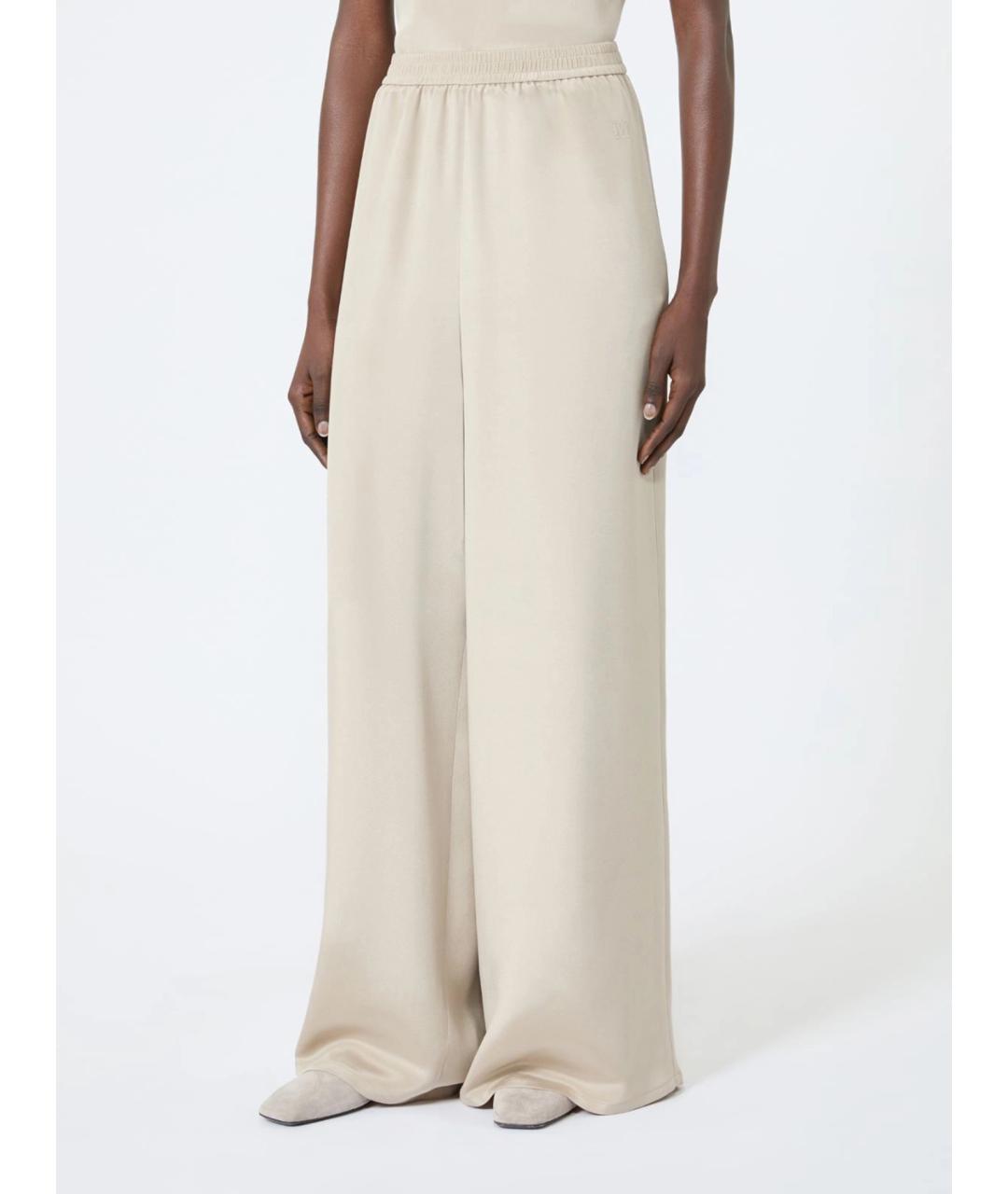 MAX MARA Бежевые шелковые брюки широкие, фото 3